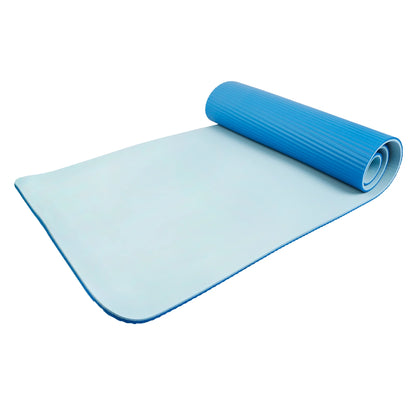 Two Tone Fitness Mat, 10Mm, 72Inx24In, Blue Color, NBR Foam, with Carry Strap