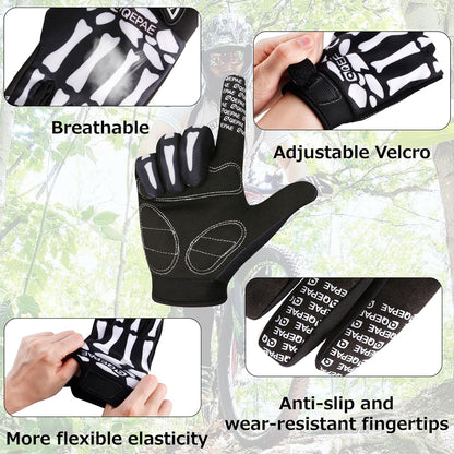 Skeleton Gloves Adjustable Lightweight Racing Skull Sports Work Bone Gloves Anti-Slip Breathable for Men & Women Motorcycle, Cycling, Biking, Workout