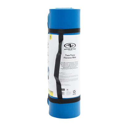 Two Tone Fitness Mat, 10Mm, 72Inx24In, Blue Color, NBR Foam, with Carry Strap