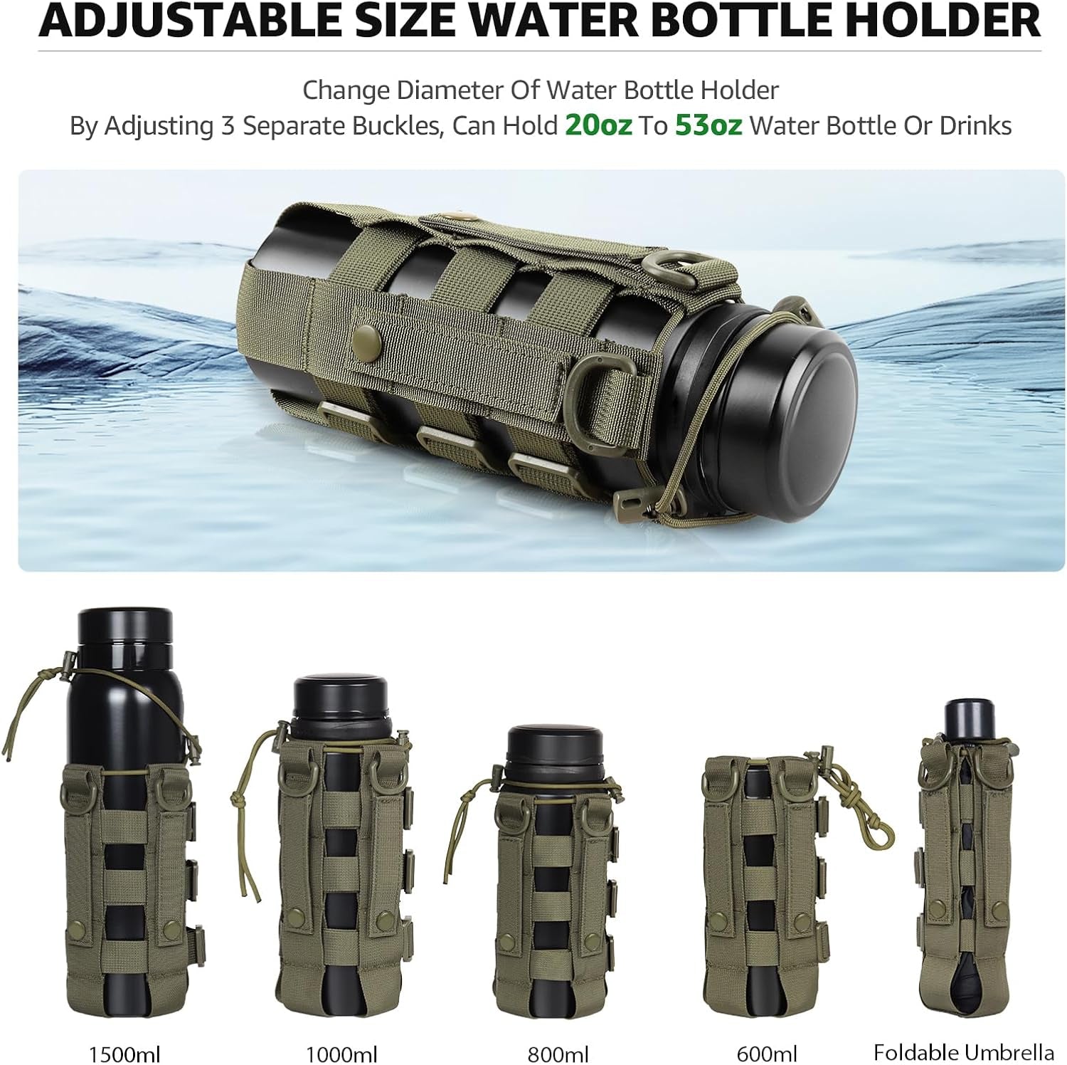 Molle Water Bottle Holder for Backpack,Drawstring Adjustable Straps Molle Pouches for 20 32 36 48 Oz Water Bottle