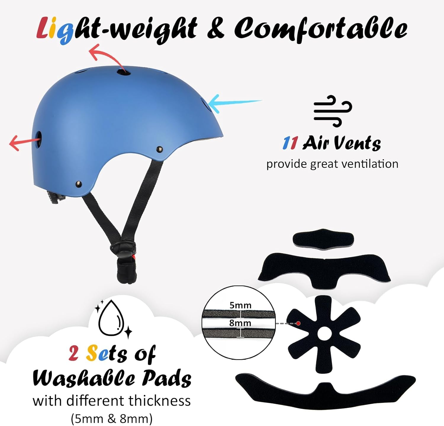 Kids Bike Helmet, Adjustable and Multi-Sport, from Toddler to Youth, 3 Sizes