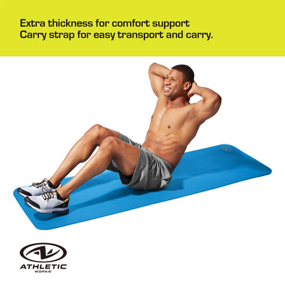 Two Tone Fitness Mat, 10Mm, 72Inx24In, Blue Color, NBR Foam, with Carry Strap