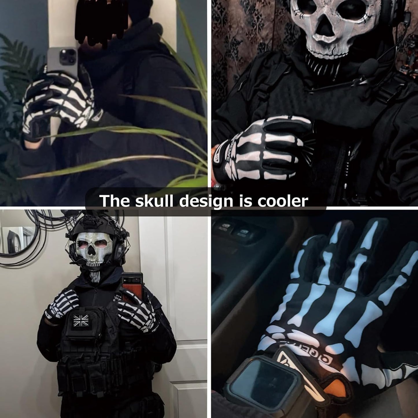 Skeleton Gloves Adjustable Lightweight Racing Skull Sports Work Bone Gloves Anti-Slip Breathable for Men & Women Motorcycle, Cycling, Biking, Workout