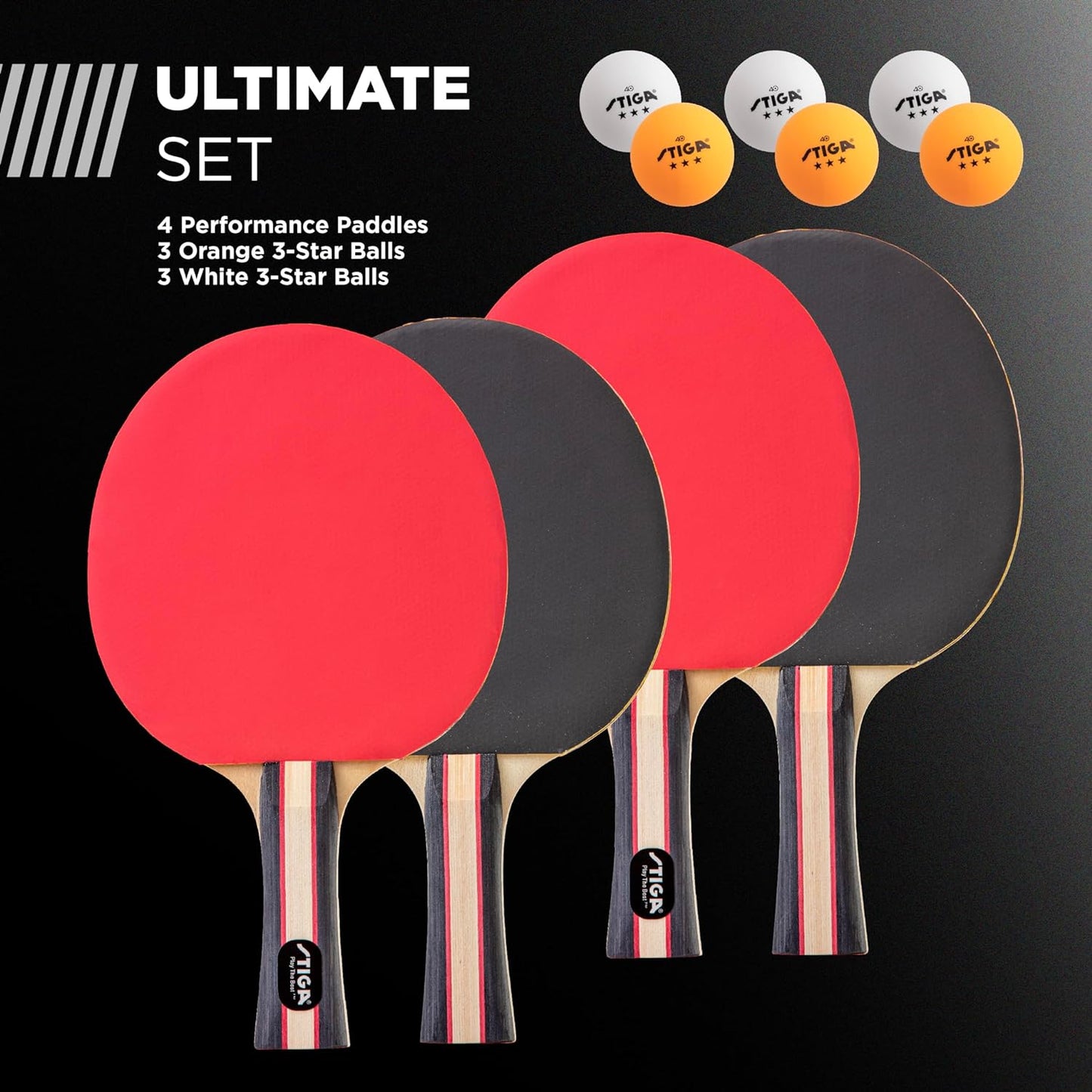 Performance 2 or 4 Player Table Tennis Set – USATT Approved Rackets and 3-Star Balls – 5-Ply Blade & Flared Handle – Perfect for Skill Development