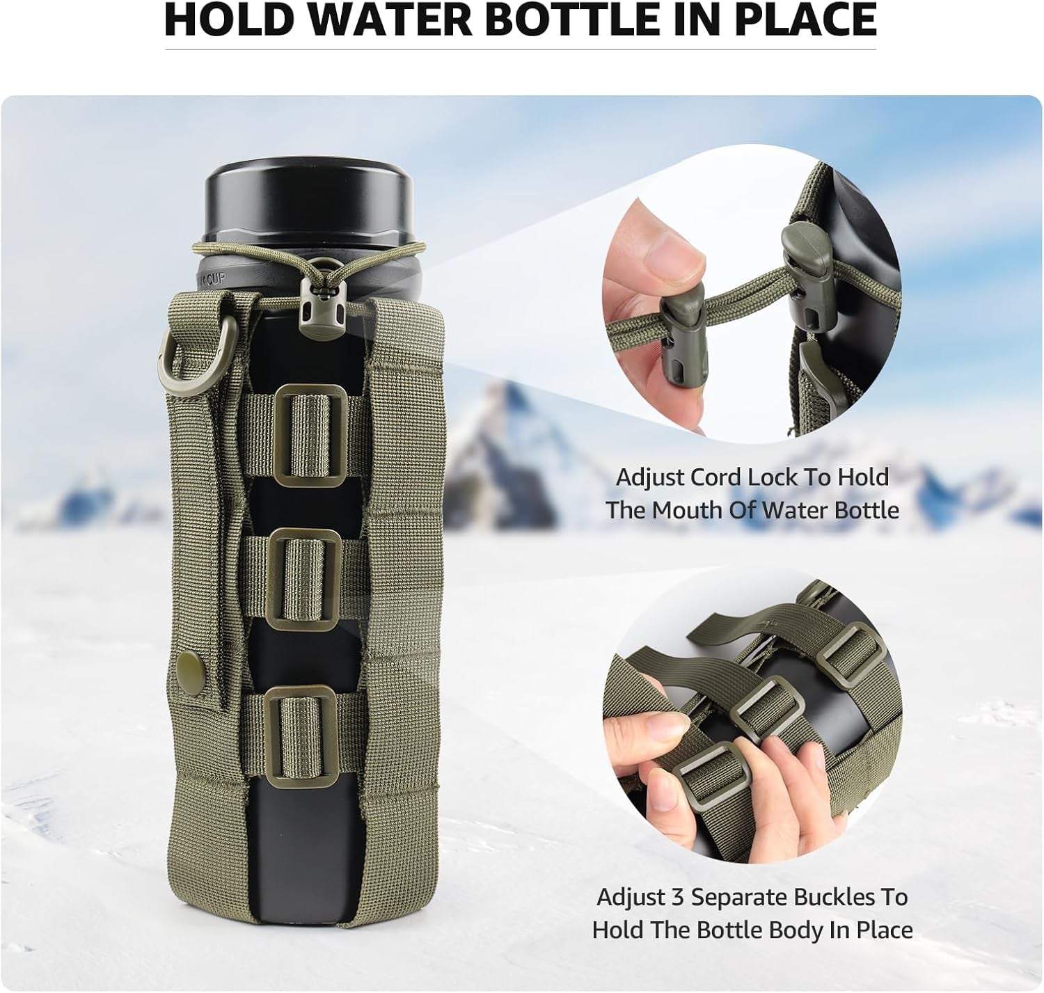 Molle Water Bottle Holder for Backpack,Drawstring Adjustable Straps Molle Pouches for 20 32 36 48 Oz Water Bottle